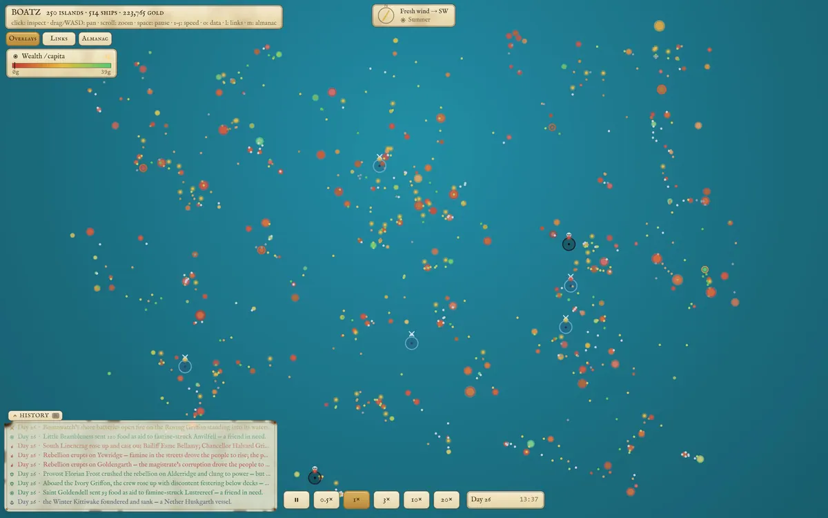 Wealth per capita as an auto-ranged heatmap across the whole ocean