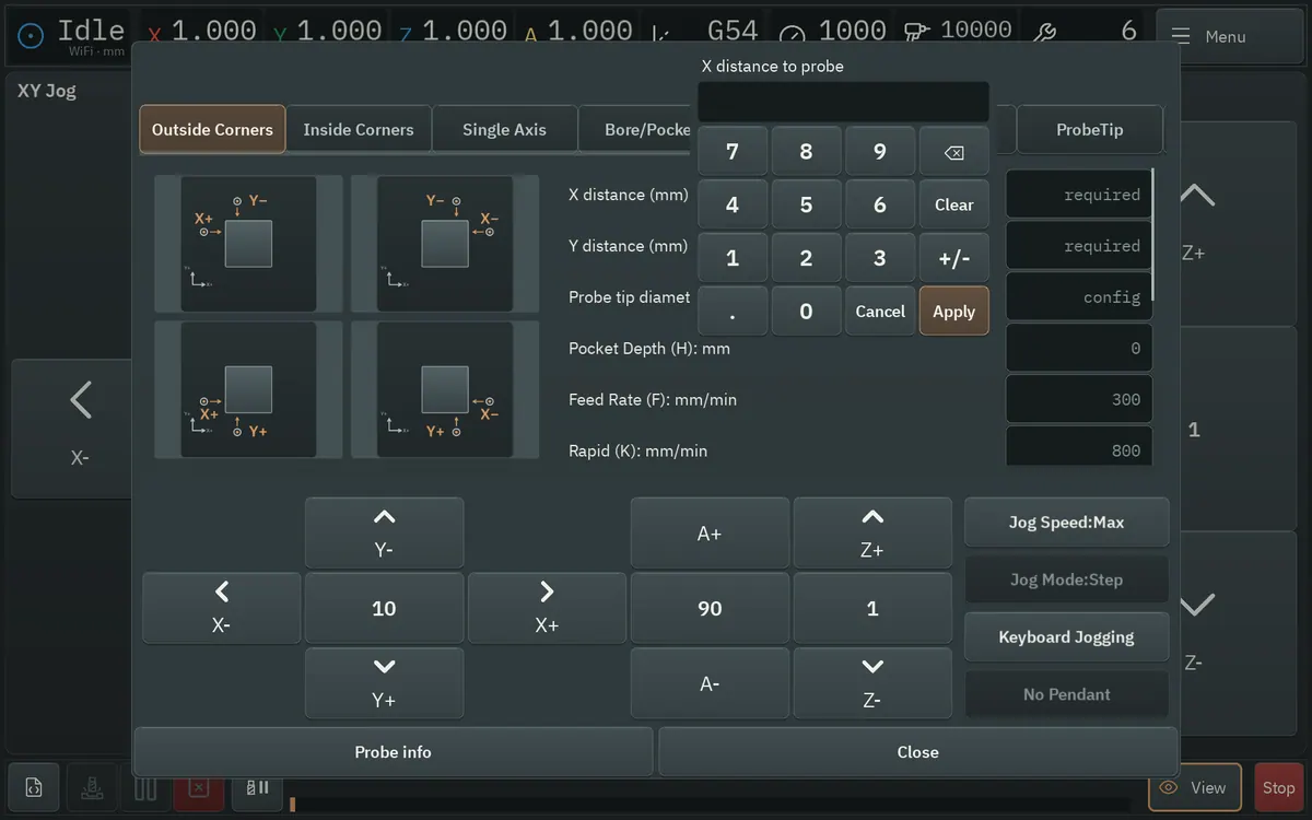 Probing screen with the on-screen number pad