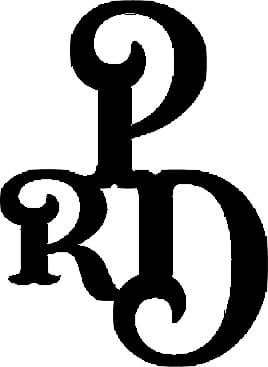 The PRD monogram artwork in solid black, the shape that was cut from abalone for the headstock.